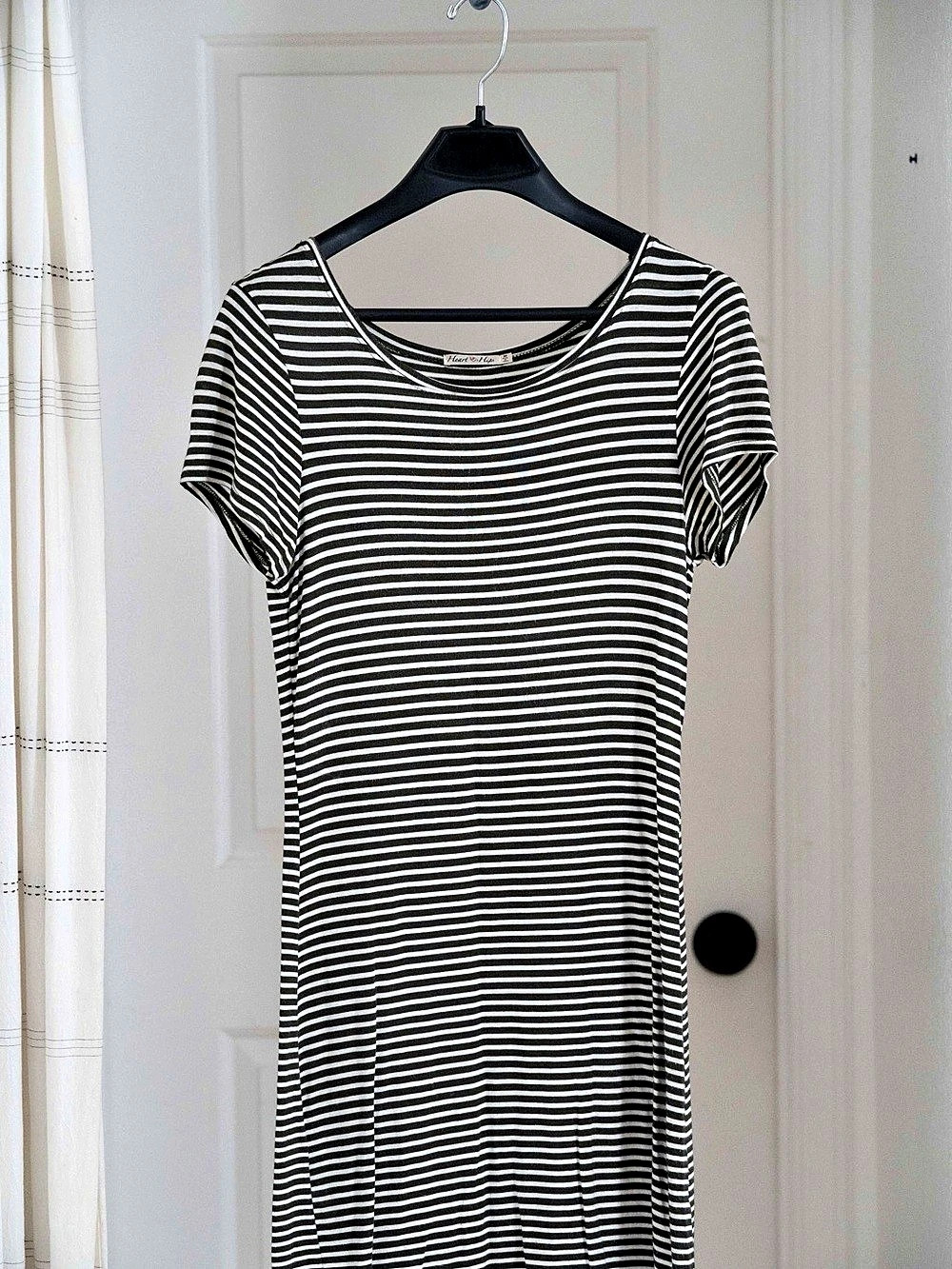 Heart & Hips Striped Mini Dress- Dark Green & White- Medium- Good Condition